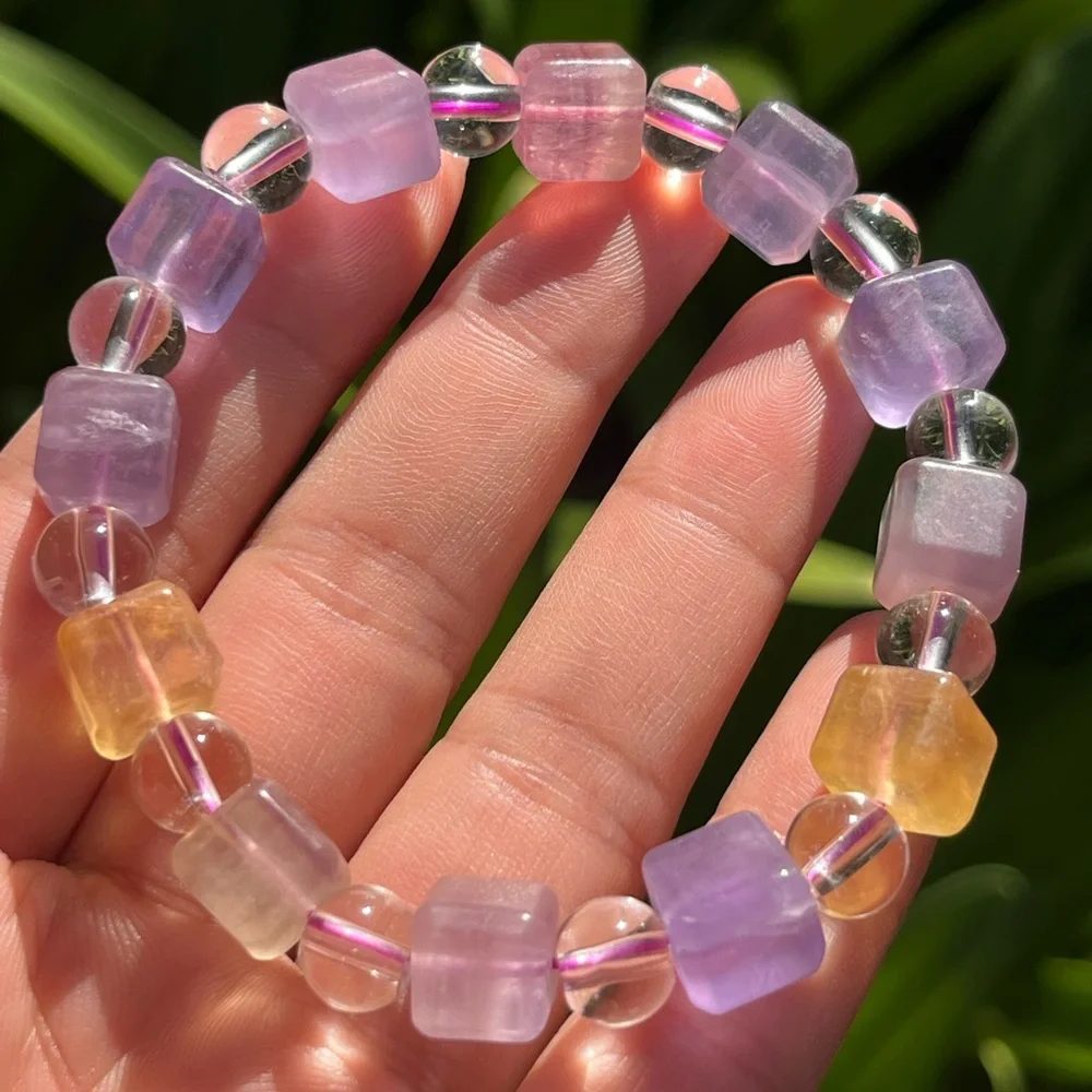 9mm stretchable‎ fluorite cubic bracelet 0186